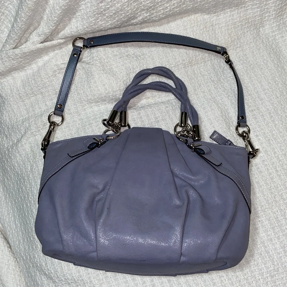 Coach Madison Pleated Leather Sophia Hobo Shimmer Slate Blue-Grey - F22563 bag